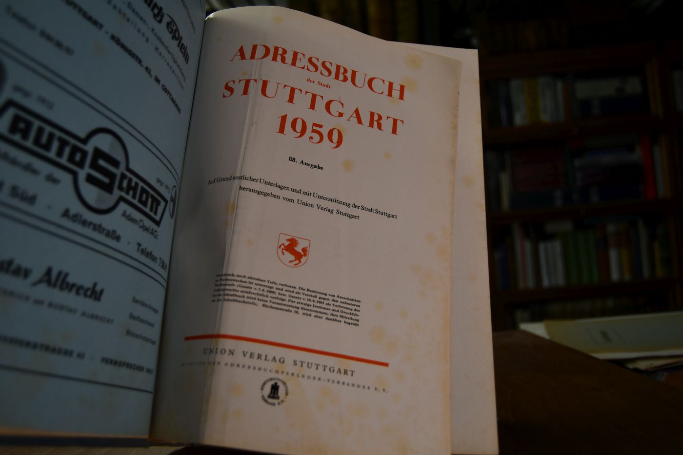 Adressbuch der Stadt Stuttgart 1959. 88. Ausgabe.