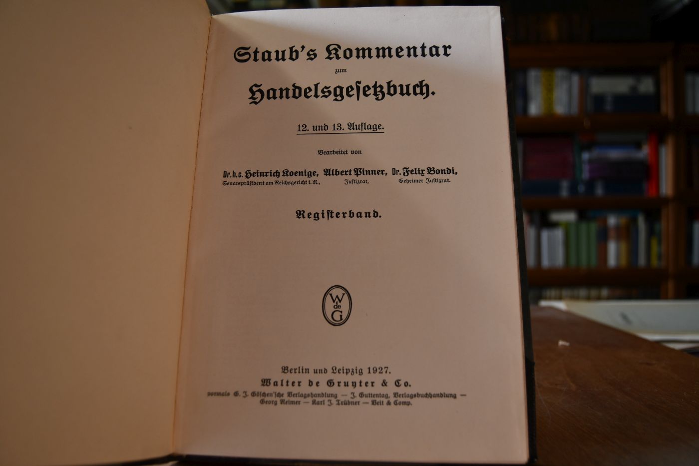 Staub`s Kommentar zum Handelsgesetzbuch. Registerband.