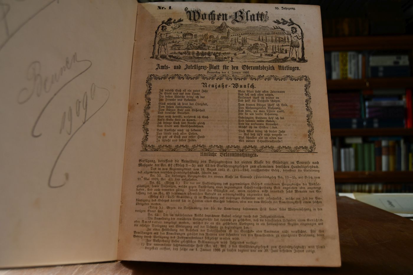Wochen-Blatt. Amts- und Intelligenz-Blatt für den Oberamtsbezirk Nürtingen. 35. Jahrgang. Nr. 1-153.