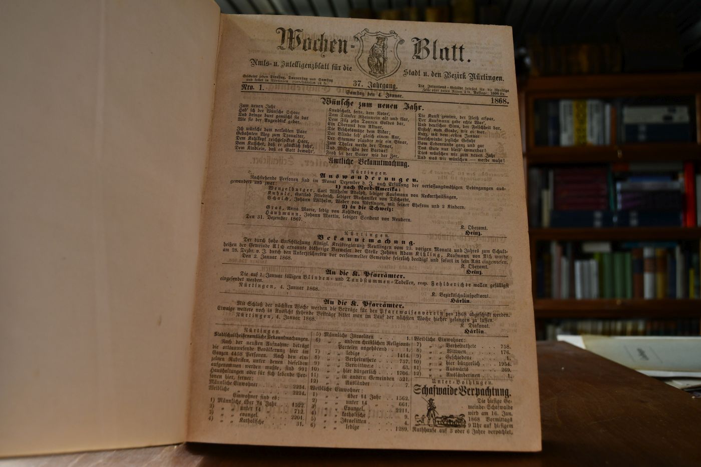 Wochen-Blatt. Amts- und Intelligenz-Blatt für den Oberamtsbezirk Nürtingen. 37. Jahrgang. Nr. 1-152.