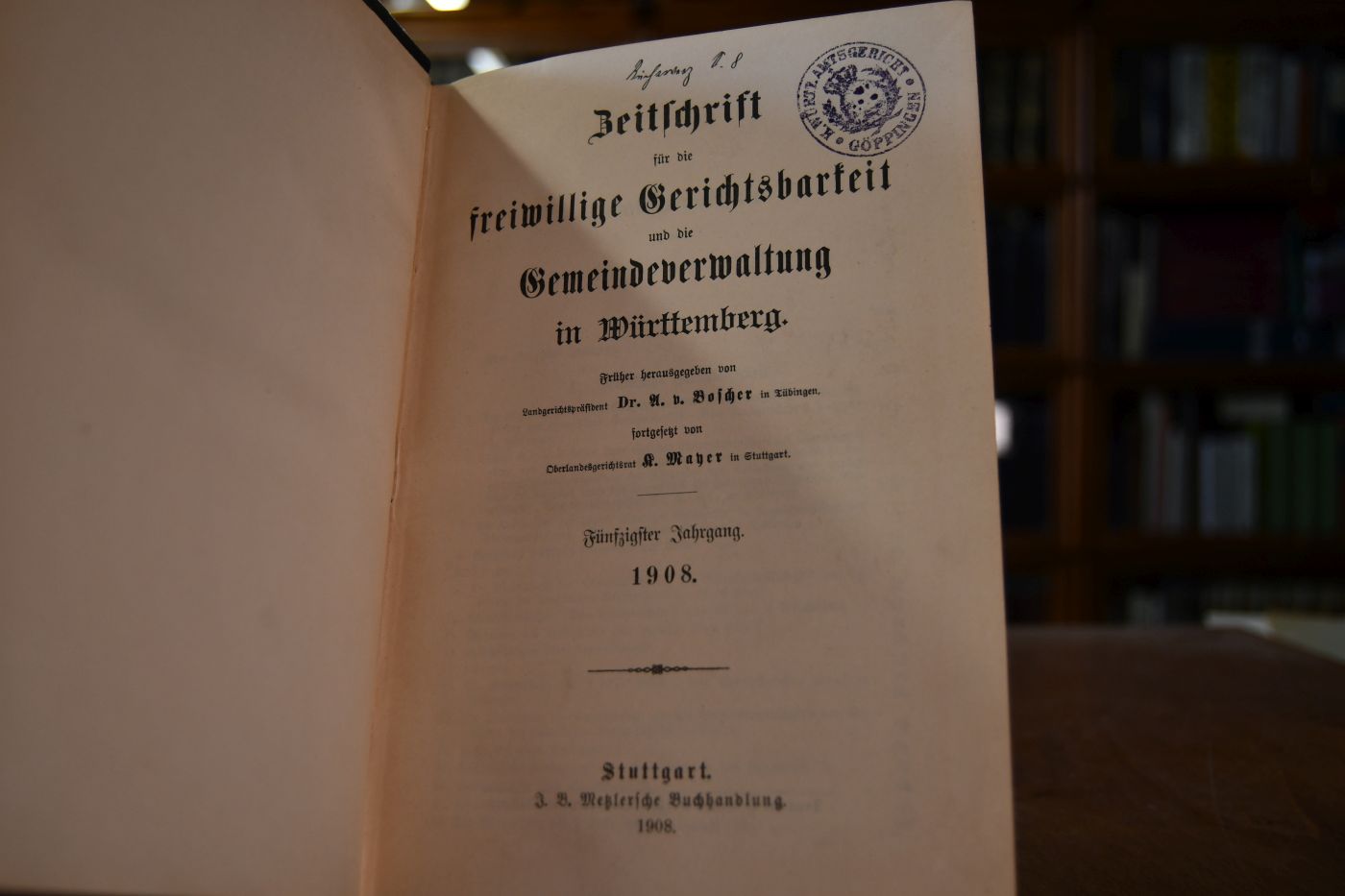 Zeitschrift für die freiwillige Gerichtsbarkeit und die Gemeindeverwaltung in Württemberg. 50. Jahrgang 1908.